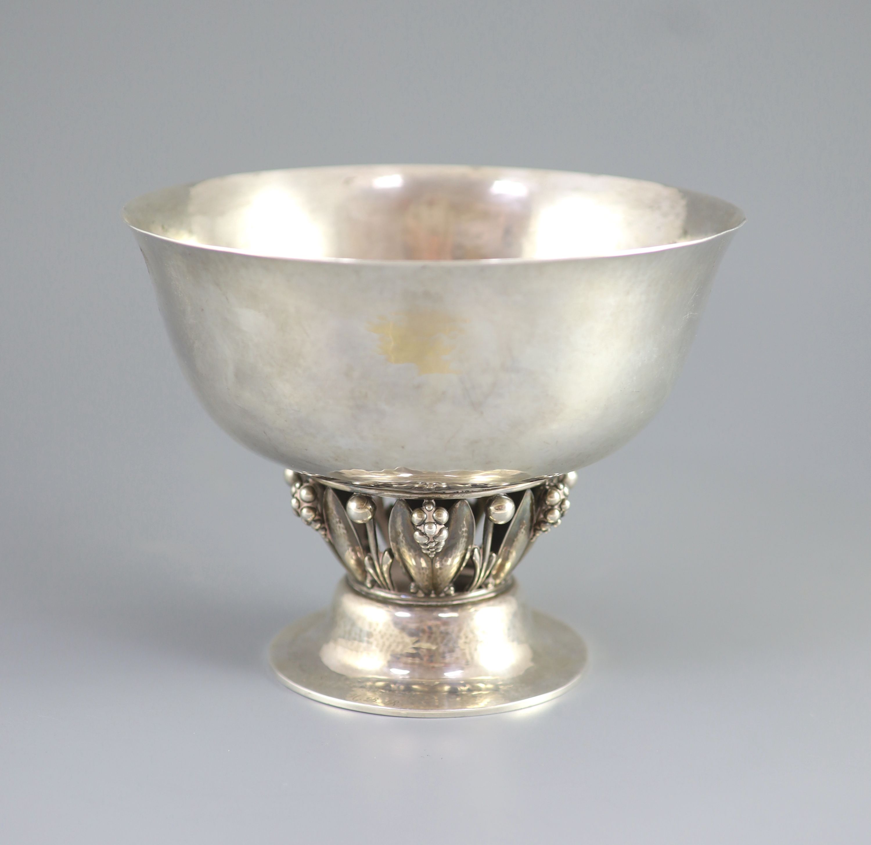 A 1920's Georg Jensen planished sterling silver pedestal bowl, design no. 197A,